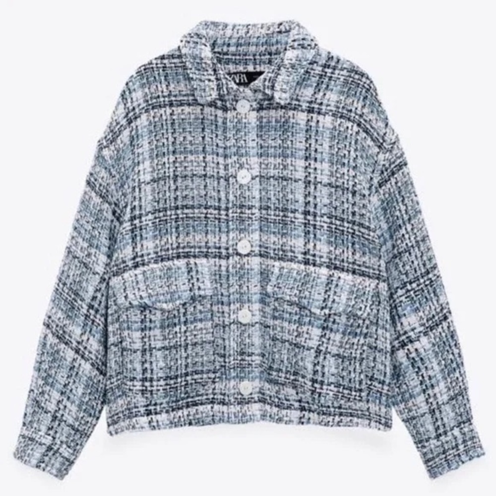 Zara Textured Weave Tweed Overshirt Shacket EUC